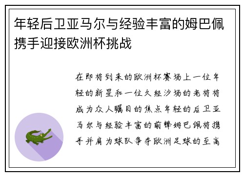 年轻后卫亚马尔与经验丰富的姆巴佩携手迎接欧洲杯挑战