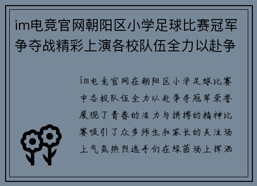 im电竞官网朝阳区小学足球比赛冠军争夺战精彩上演各校队伍全力以赴争夺荣誉