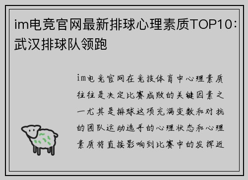 im电竞官网最新排球心理素质TOP10：武汉排球队领跑