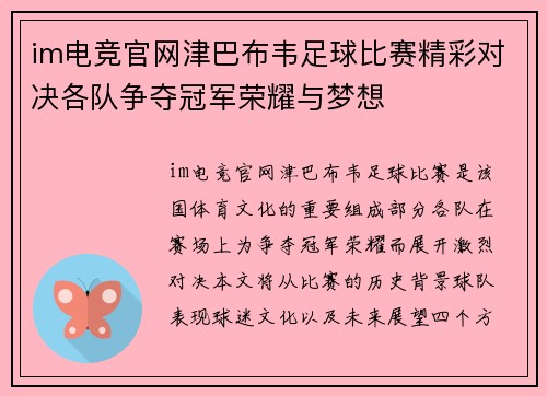 im电竞官网津巴布韦足球比赛精彩对决各队争夺冠军荣耀与梦想