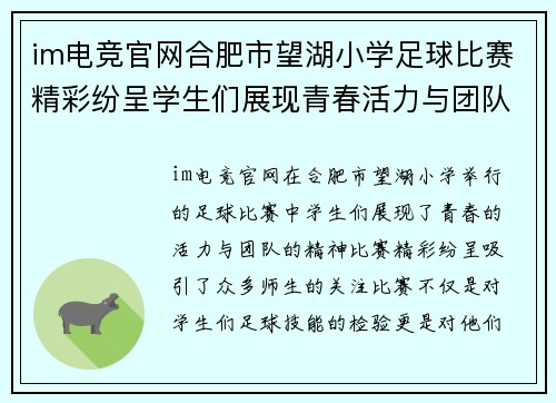 im电竞官网合肥市望湖小学足球比赛精彩纷呈学生们展现青春活力与团队精神