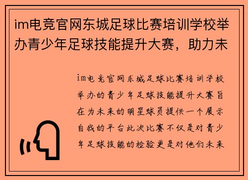 im电竞官网东城足球比赛培训学校举办青少年足球技能提升大赛，助力未来明星球员成长