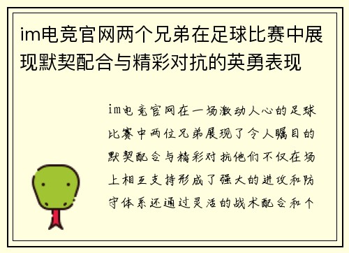 im电竞官网两个兄弟在足球比赛中展现默契配合与精彩对抗的英勇表现